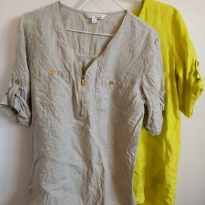 Lot of 2 100% Linen Blouse Shirt Tops Tunic Sz M